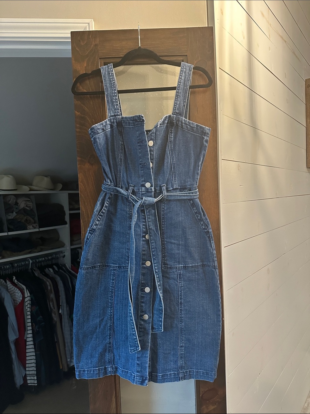 GAP Blue Denim Button-Front Dress with Tie Waist